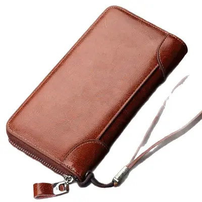 Men's Long Retro Wallet, Double Zipper, Phone Compartment - 6