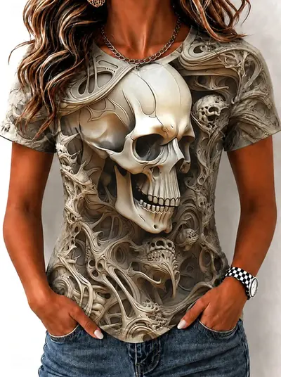 Cadılar Bayramı balkabağı baskılı kadın kısa kollu T-shirt