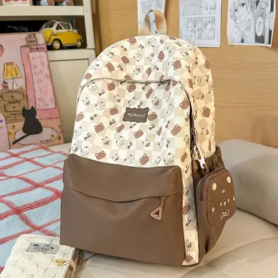 Printed Backpack for Middle and High School Students, Korean Style - 9