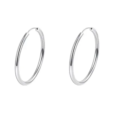 Minimalist silver large circle earrings elegant design - 5