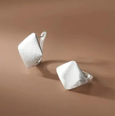 S925 silver diamond brushed earrings - 1