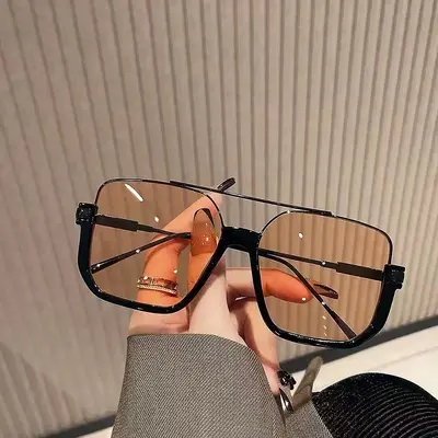 Oversized Sunglasses, Double Bridge, Dark Brown, Half-Rim