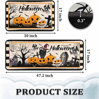 Halloween Theme Crystal Velvet Kitchen Floor Mat Set, 2 Pieces, Non-Slip - 12
