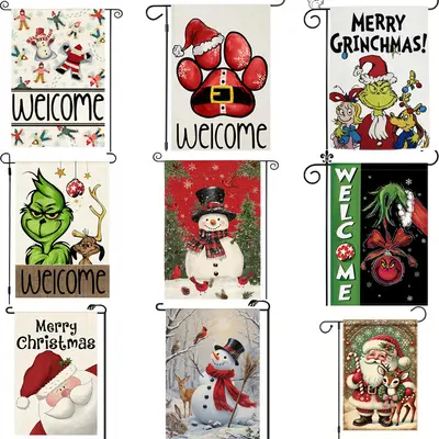 Christmas Garden Flag Grinch Santa Claus Outdoor Yard Double-Sided Printed Flag Cross-Border New Flag
