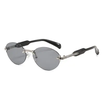 Retro Oval Frameless Sunglasses Unisex with Cut-Edge Lenses - 8
