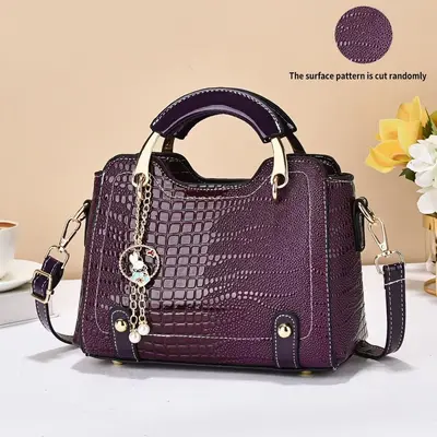 2025 Women's Glossy Crocodile Pattern Large Mom Bag - 9