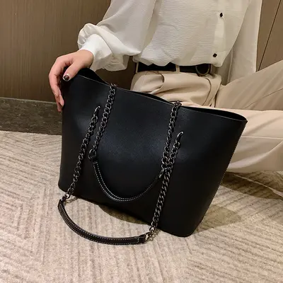Large Capacity Women's Chain Tote Bag, Korean Style Single Shoulder Bag - 7