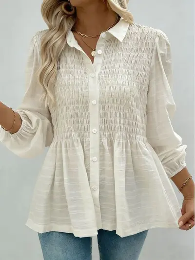Solid Color Button-Down Long-Sleeve Women's Shirt, Spring Summer 2026 - 4