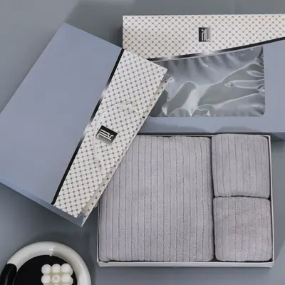 Coral fleece towel set, 3-piece, absorbent, gift box