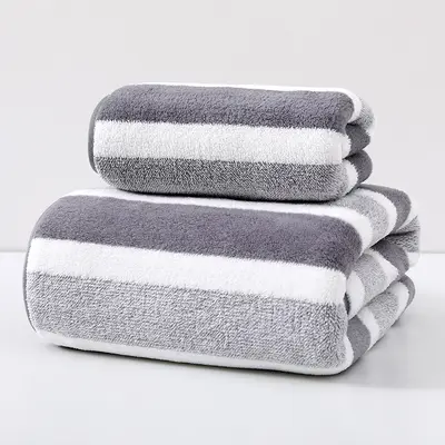 Sınır ötesi Jinanion havlu banyo havlusu seti kareli geniş şerit mercan kadife havlu ev tipi emici hızlı kuruyan yüz havlusu - 7