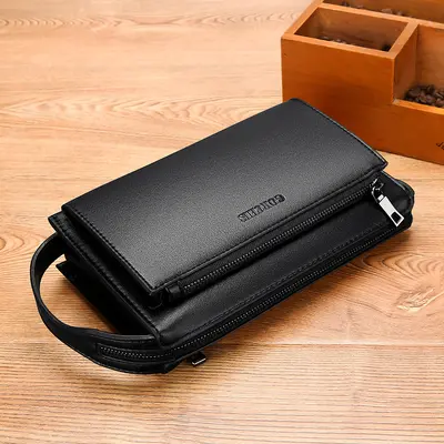 Men's Leather Clutch Bag with Combination Lock, Large Capacity - 7