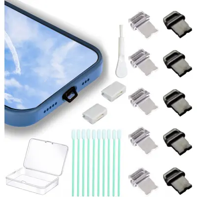 10 个装,USB-C 端口插头,易于抓握的防尘插头盖,带清洁工具组合