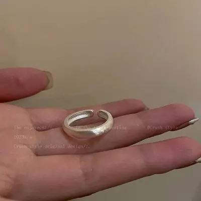 Natural stone and silver open ring, minimalist style - 8