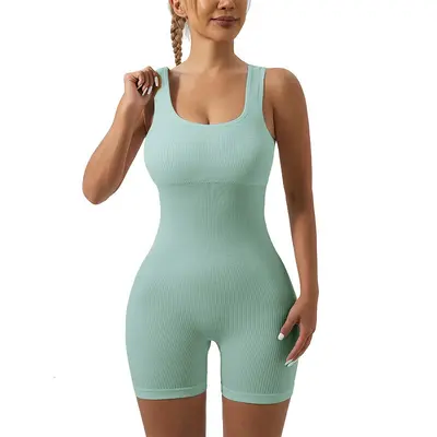 Nahtloser Rippstruktur-Jumpsuit, elastisch, Fitness-Bodysuit - 5
