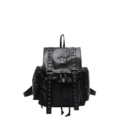 Soft PU Leather Backpack, Large Capacity, Cross Rivet Design - 6
