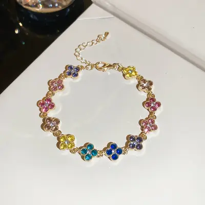 Strass-Glücksklee-Blüten-Armband, Vintage - 12