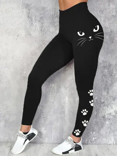 Kadın 3D Dijital Baskılı Retro Spor Yoga Pantolonu, Elastik Tayt - 9