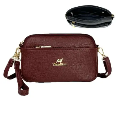 Women's Soft Leather Crossbody Bag Multi-Layer Mom Bag - 13