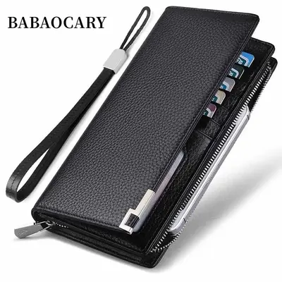 BABAOCARY Leather Men's Wallet, Multi-Card Slots, Zipper Phone Bag - 1