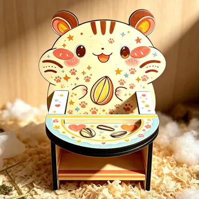 Hamster Dining Table and Chair Set, Solid Wood, Small Pet Decoration
