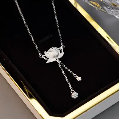 925 ayar gümüş lotus kolye kadınlar için - 3