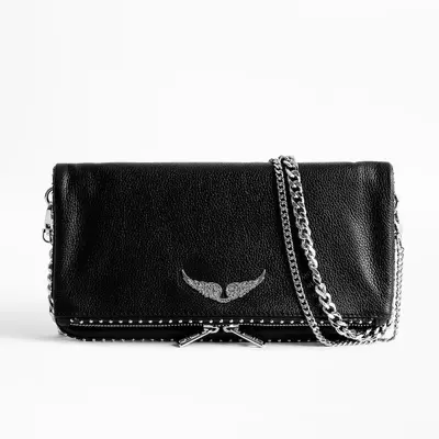Schwarze Vintage-Umhängetasche aus PU mit Nieten und Kette