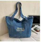 Japanischer Casual-Rucksack mit großem Fassungsvermögen für Damen, trendige Stickerei mit Buchstaben, Jeans-Rucksack für Studenten, großer Fassungsvermögen, Commuter-Tote-Bag - 7