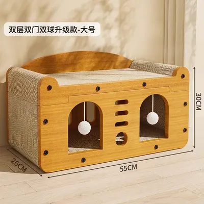 Four-Season Cat Scratcher Board with Cat House, Non-Shedding - 12