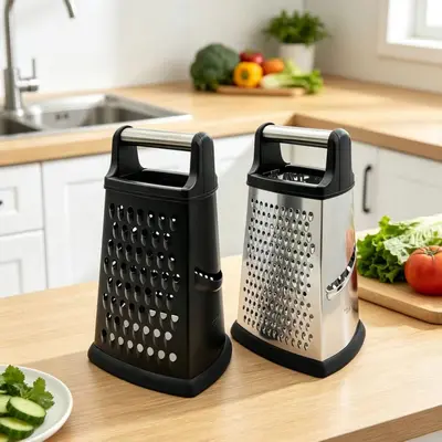 Grater, stainless steel, 9 inch, four-sided, vegetable chopper