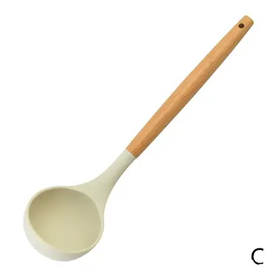 White Silicone Wooden Handle Kitchen Utensil Set Food Grade High Temperature Resistant Heat Insulating Spatula Spoon Food Tongs Storage Bucket - 9