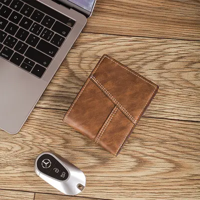 Horizontal plain men's wallet for daily use with coin compartment and card slots - 8