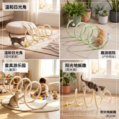 Foldable Plush Cat Tunnel with Feather Mouse Toy