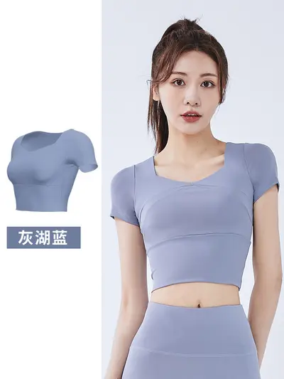 Damen-Yoga-Crop-Top mit Brustpolster, bauchfrei - 10