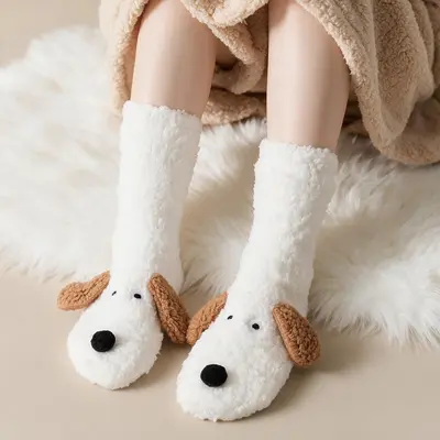 Dicke Korallenfleece-Hausschuhsocken, Winter, für Innenbereich