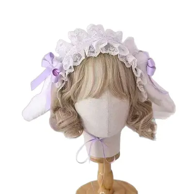 Han-Yang Eclectic Headwear Lo-Niang Bow Lop-Eared Rabbit Lolita Headband Hair Accessory Lolita Cute KC Rabbit Ears