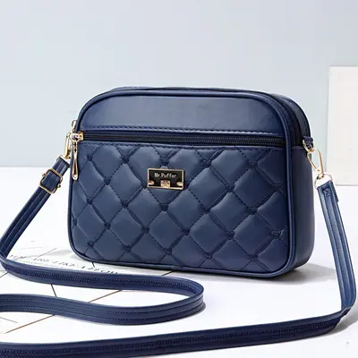 Women's Quilted PU Crossbody Small Square Shoulder Bag - 10