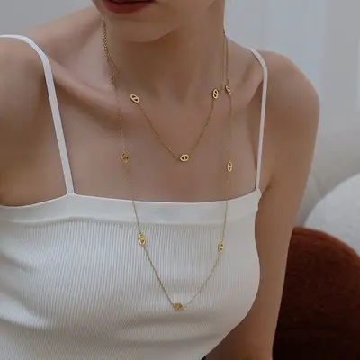 18 ayar altın titanyum çelik kolye, solmaz
