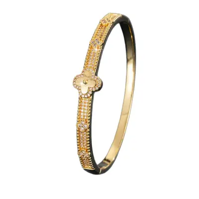 Vierblatt-Blüten-Kupferarmband, vergoldet, mit Zirkonia besetzt - 5