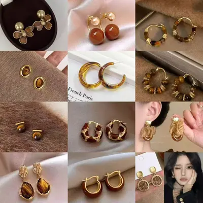 Fransız Vintage Küpe Karamel Kehribar Renkli Boncuklu - 2