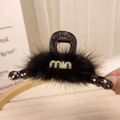Haarspange aus Minzfell mit Steinen für Herbst und Winter, vielseitig und elegant, leichte Luxus-Haarspange im Hai-Stil, schicke Haarspange für den Hinterkopf, trendiges Haarzubehör. - 9