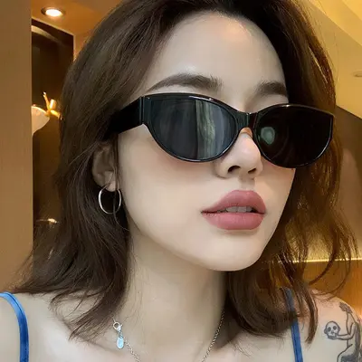 Black Small-Frame Cat-Eye Sunglasses, Personalizable Frame - 3