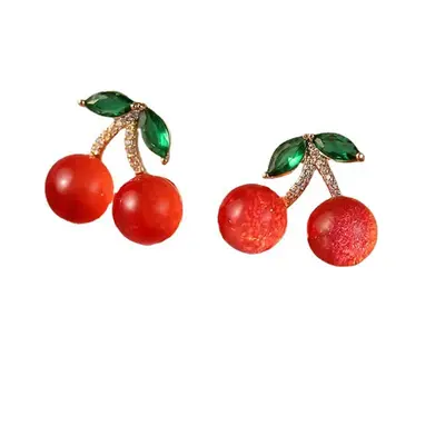 Vintage-Ohrringe in Rot mit Glasur-Tropfen