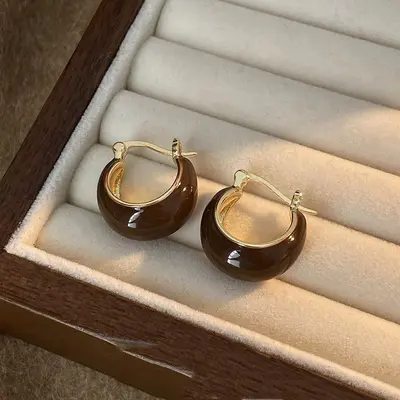 Sonbahar Kış Maillard Kaplan Gözü Taşı Küpe Retro Çok Amaçlı Şık Küpe Lüks Yüksek Kalite Basit Moda Kulak Aksesuarı Kadın - 9