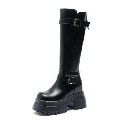 Hidden Heel Lift High-Top Riding Boots, Women's Leg-Lengthening Winter Boots - 7