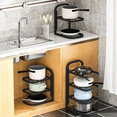 Topfständer zum Aufbewahren von Töpfen und Pfannen, Küchen-Edelstahlregal, Speicherregal unter dem Waschbecken, innenliegend mehrschichtiger mehrstöckiger Haushaltschrank. - 3