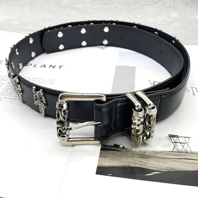 Chrome Hearts Sacred Sword Cross Belt for Men, Roller Hollow Design, Evergreen Style, Hanging Pattern Women's Belt, Celebrity Style, Perforated Heart Design.