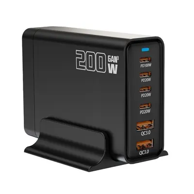 Grenzüberschreitender 200W Galliumnitrid GaN Multi-Port Ladegerät 4C2A Desktop-Ladestation PD Schnellladeadapter Multifunktionsadapter