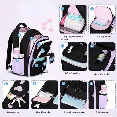 Three-Piece Backpack Set for High School and University Students, Unisex - 3