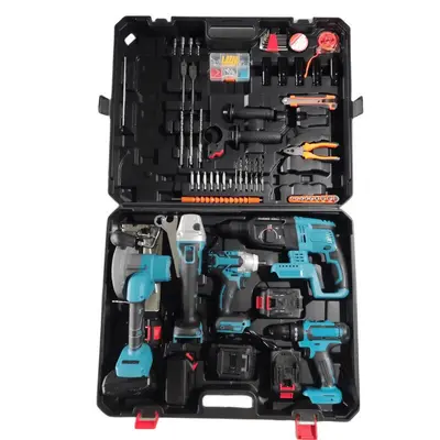 Lithium battery powered tool set, 5-piece, drill, impact wrench, grinder - 2