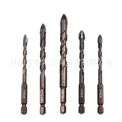 5-Piece Brown Tile Drill Bit Set, Hex Shank, Cross-Hole Glass Drill